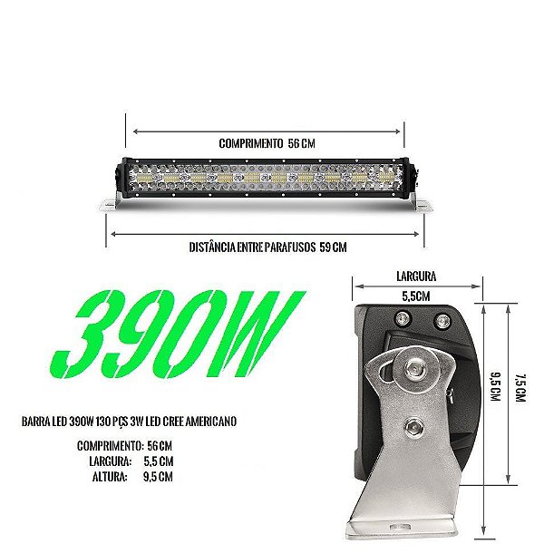 Barra Led Cree Reta Off Road 390w 8d Jipe 4x4 56cm