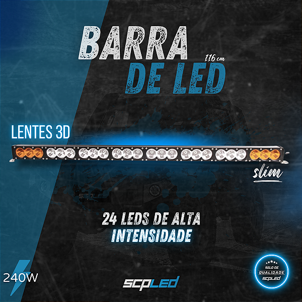 Barra Led Slim 240w Lente 3d Dual Color UTV