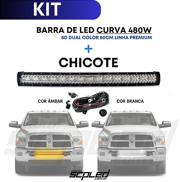 KIT Barra Led Curva 480w 8D Dual Color 80cm linha PREMIUM + CHICOTE