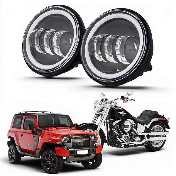 PAR FAROL DE MILHA LED 60W ANGEL EYES SOBREPOR COM DRL DUAL COLOR SETA INTEGRADA ILUMINAÇÃO BRANCA SCP-1430X