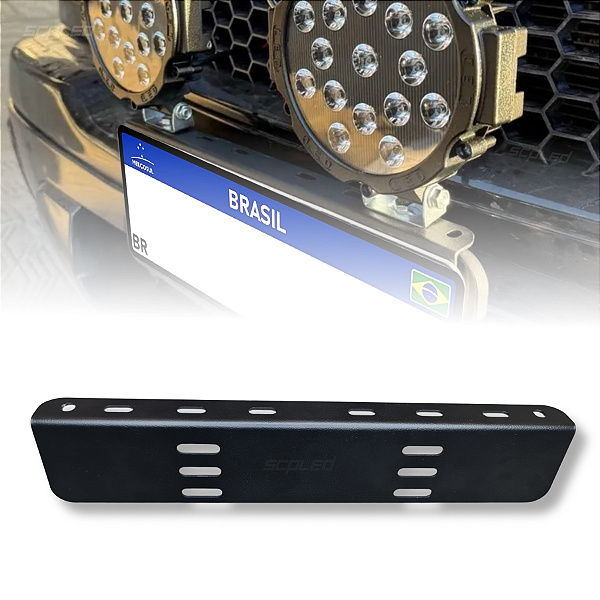 Suporte de Placa Universal para Farol de Milha/Barra de LED – Jimny / TR4 / Tracker / Troller / Ranger e Veículos em Geral