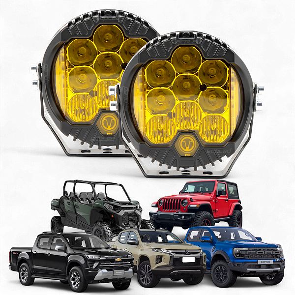 PAR FAROL DE MILHA 90W 7'' LENTES ÂMBAR