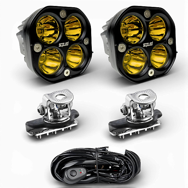 KIT PAR CUBOS SPOT 40W ÂMBAR + SUPORTE DE CAPÔ + CHICOTE