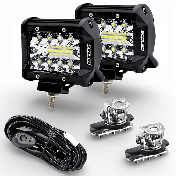 PAR FAROL DE MILHA 60W LEDS BRANCOS + CHICOTE + SUPORTE DE CAPÔ