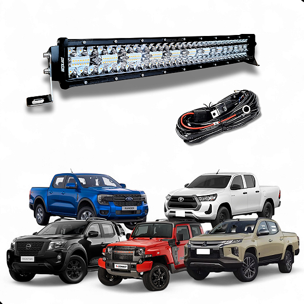 Barra Led Curva 390w 8D Dual Color 56cm Strobo Branco e Âmbar Linha Premium Com Chicote