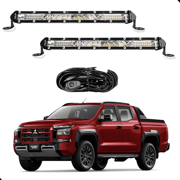 PAR BARRAS 28,5CM 78W ILUMINAÇÃO BRANCA COM CHICOTE LINHA SUPER SLIM ENCAIXE PERFEITO NO OVER BUMPER NOVA TRITON KATANA 2026