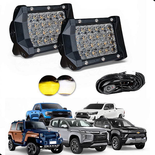 FAROL DE MILHA LED 72W DUAL COLOR SLIM COM CHICOTE SCP-0960DC2