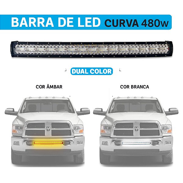 Barra Led Curva 480w 8D Dual Color 80cm Strobo Branco e Âmbar