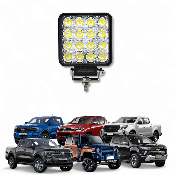 Farol Led 48w Quadrado Epistar Leds Carcaça Larga 5CM