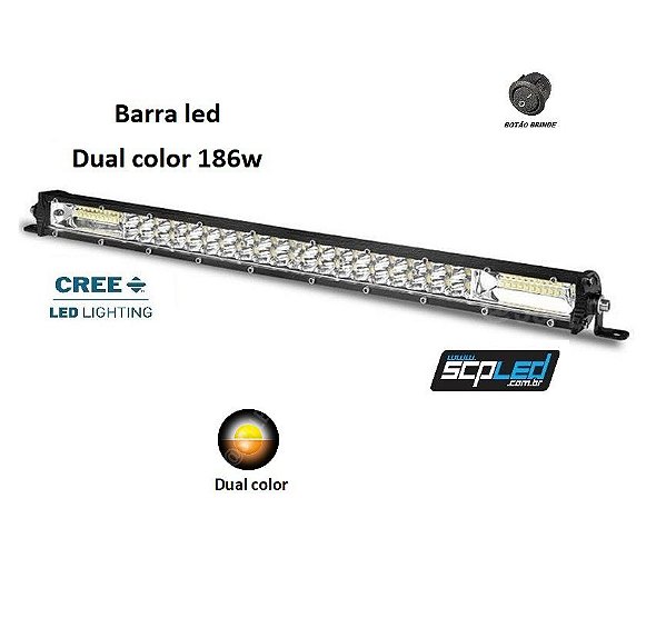 Barra Led Slim Dual Color 186w 20 Pol Com Strobo Lente 7d Cree SCP-5186