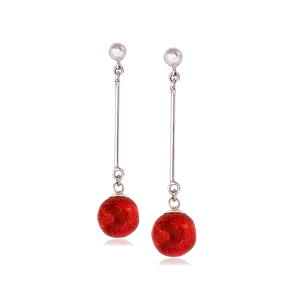 Brinco Coral Pendente em Prata 925