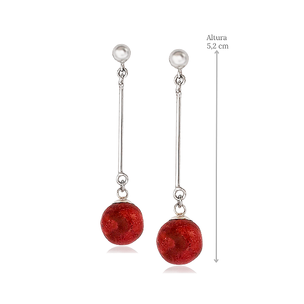 Brinco Coral Pendente em Prata 925