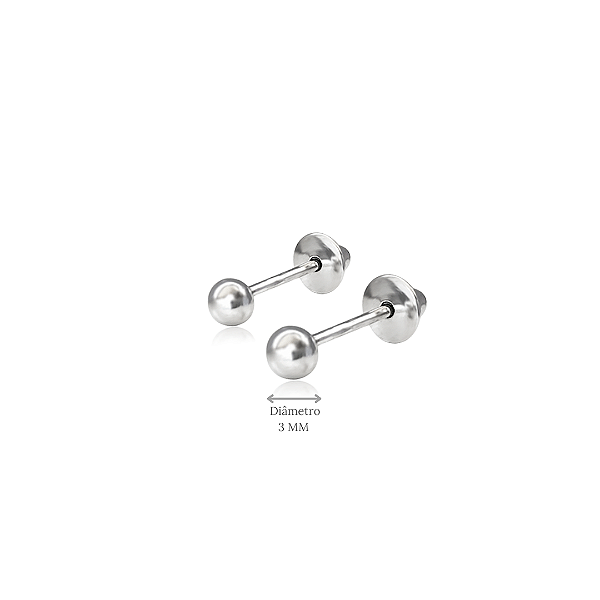 Brinco Bolinha em Prata 925 com Tarraxa Baby - 3 mm