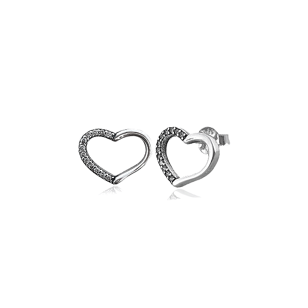 Brinco de Coração Vazado com Zircônias em Prata 925