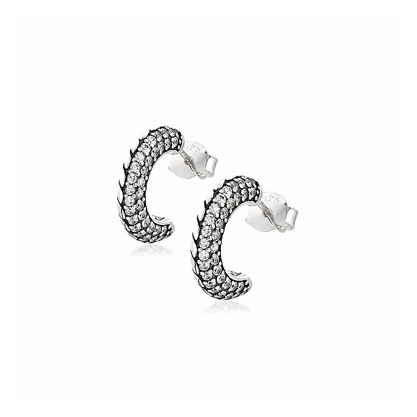 Brinco Meia Argola com Zircônias em Prata 925 – 1,4 cm