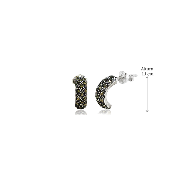Brinco Meia Argola com Marcassitas em Prata 925