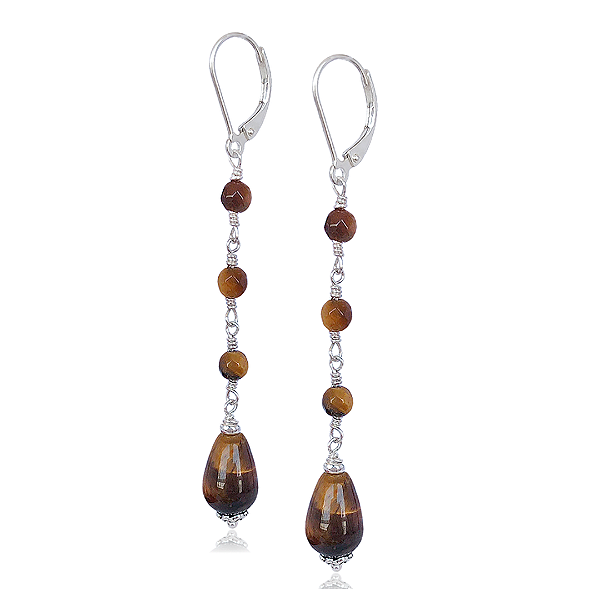 Brinco Olho de Tigre Pendente em Prata 925