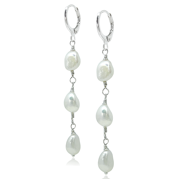 Brinco de Pérolas Pendentes em Prata 925