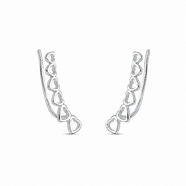 Brinco Ear Cuff Corações Vazados em Prata 925