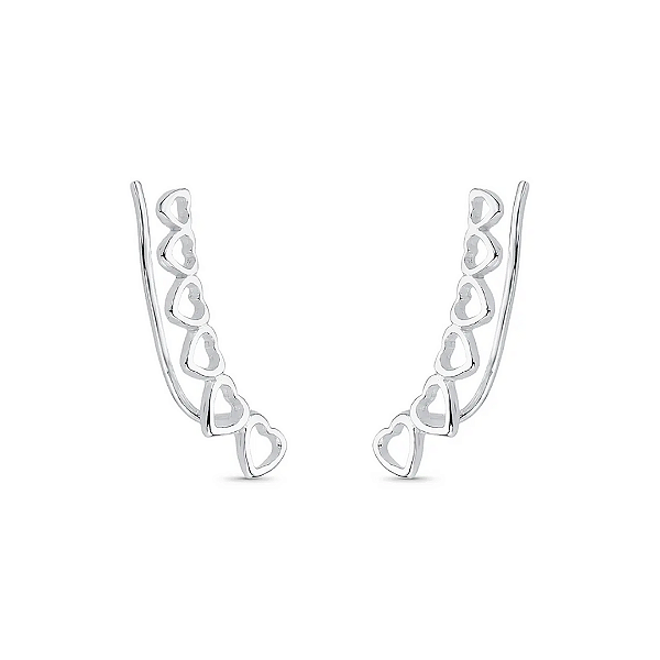 Brinco Ear Cuff Corações Vazados em Prata 925