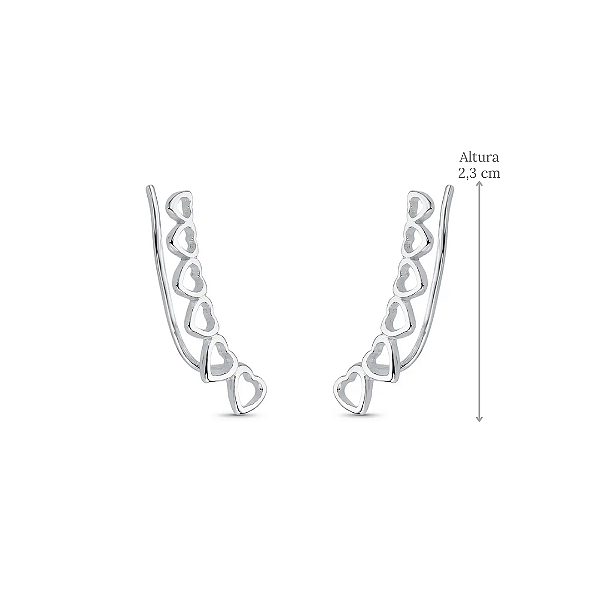 Brinco Ear Cuff Corações Vazados em Prata 925