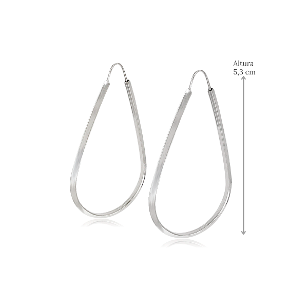 Brinco de Argola Gota Fio Triangular em Prata 925 - Altura Total 5,3 cm