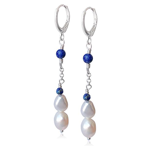 Brinco de Pérola e Lápis Lazúli em Prata 925