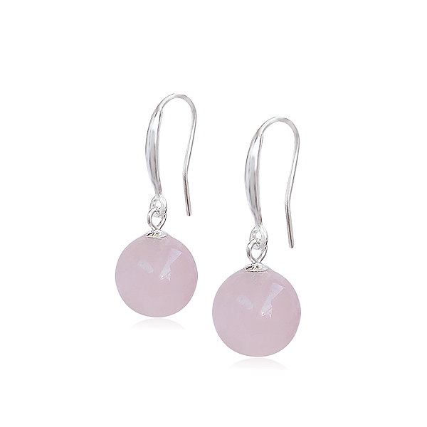 Brinco Quartzo Rosa Pendente com Fecho Gancho em Prata 925