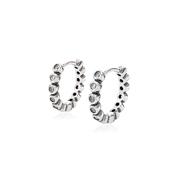 Brinco Argola Envelhecido em Prata 925 com Zircônias Dupla Face – 2,6 cm