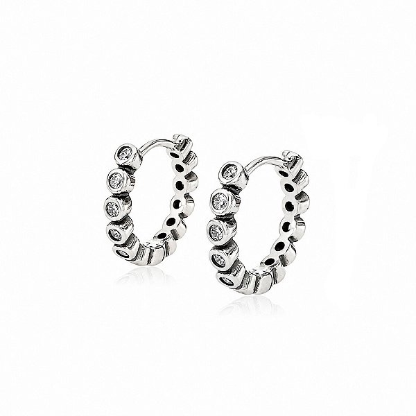 Brinco Argola Envelhecido em Prata 925 com Zircônias Dupla Face – 1,6 cm