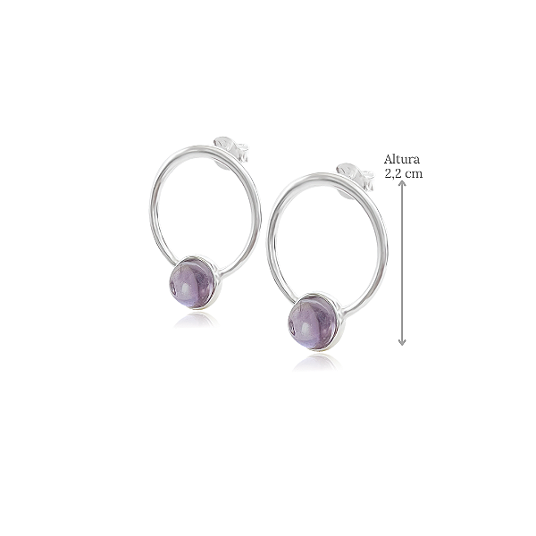 Brinco de Argola com Ametista Natural em Prata 925