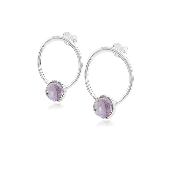 Brinco Argola em Prata 925 com Ametista Natural