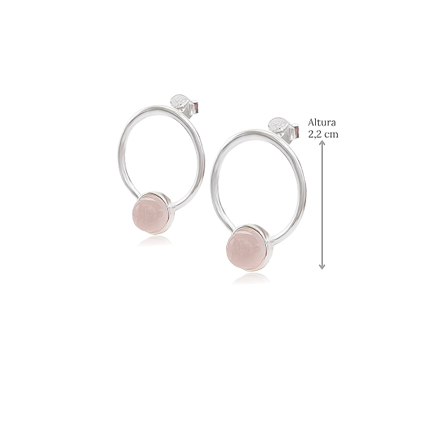 Brinco de Argola com Quartzo Rosa em Prata 925