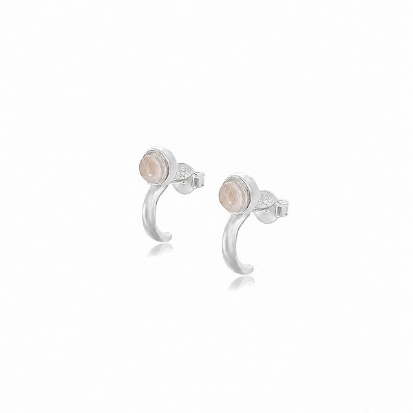 Brinco Quartzo Rosa Natural Pequeno de Prata 925