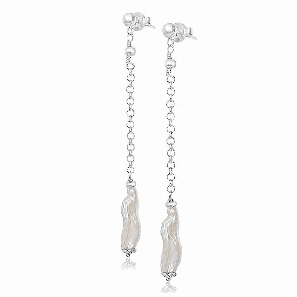Brinco de Pérola Barroca Natural Pendente em Prata 925