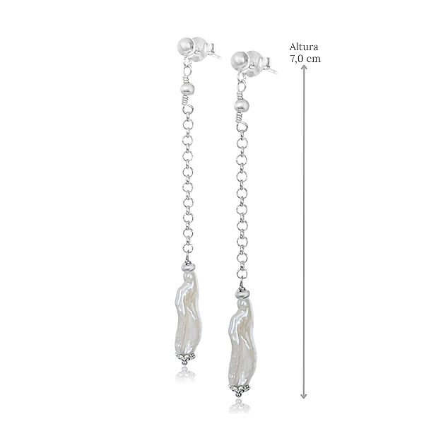 Brinco de Pérola Barroca Natural Pendente em Prata 925