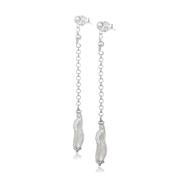 Brinco de Pérola Barroca Natural Pendente em Prata 925
