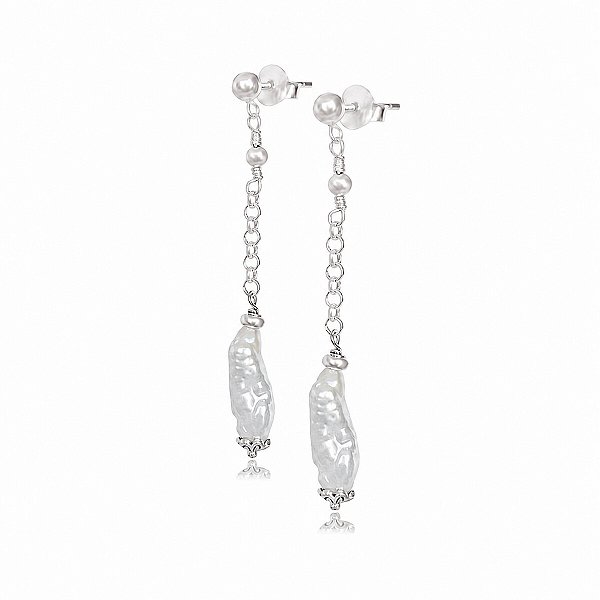 Brinco de Pérola Barroca Natural Pendente em Prata 925 - Médio