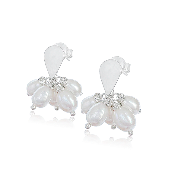 Brinco de Pérolas Ovais Pendentes em Prata 925 - Estilo Cacho