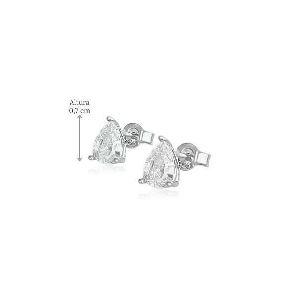 Brinco Ponto de Luz Gota em Prata 925 - Altura 0,7 cm
