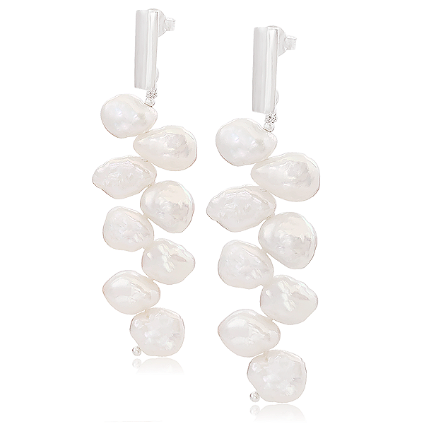 Brinco de Pérolas Barrocas Naturais Intercaladas em Prata 925