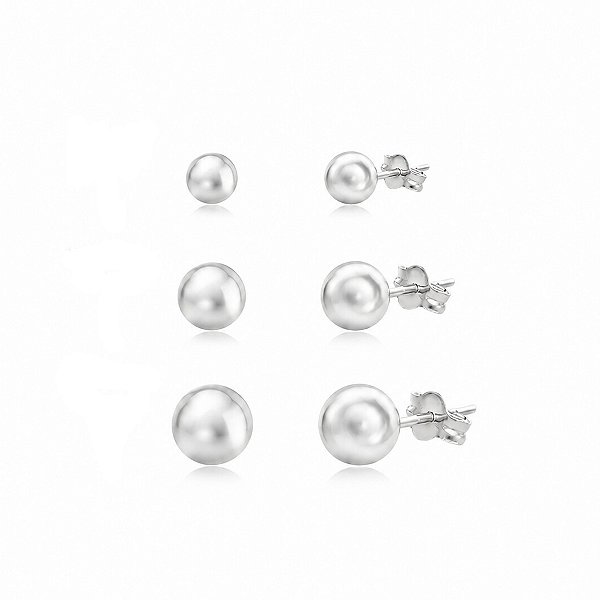 Trio de Brincos Bolinhas em Prata 925 - Diâmetros: 0,4, 0,5 e 0,6 cm