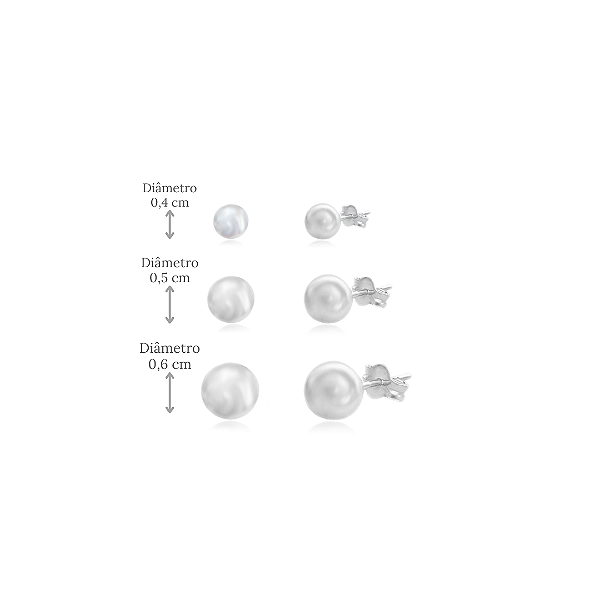 Trio de Brincos Bolinhas em Prata 925 - Diâmetros: 0,4, 0,5 e 0,6 cm