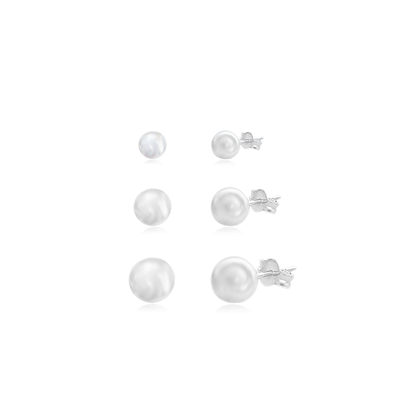 Trio de Brincos Bolinhas em Prata 925 - Diâmetros: 0,4, 0,5 e 0,6 cm