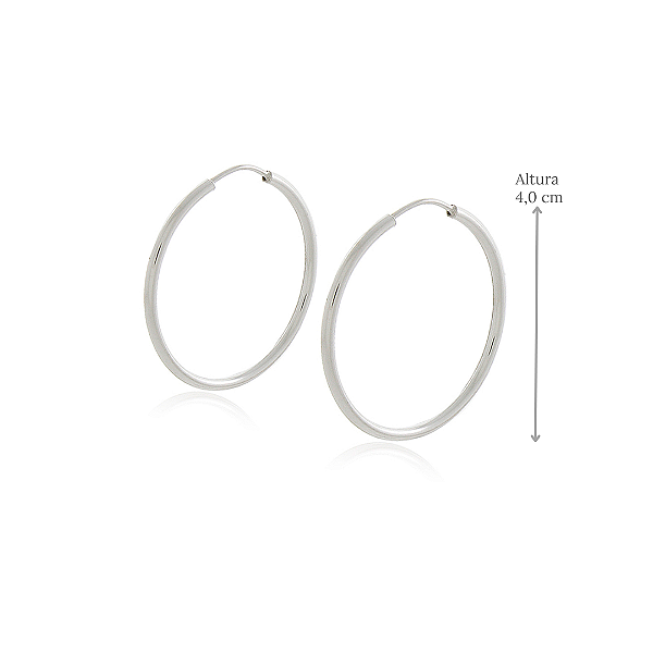 Brinco de Argola Lisa em Prata 925 - Diâmetro 4,0 cm