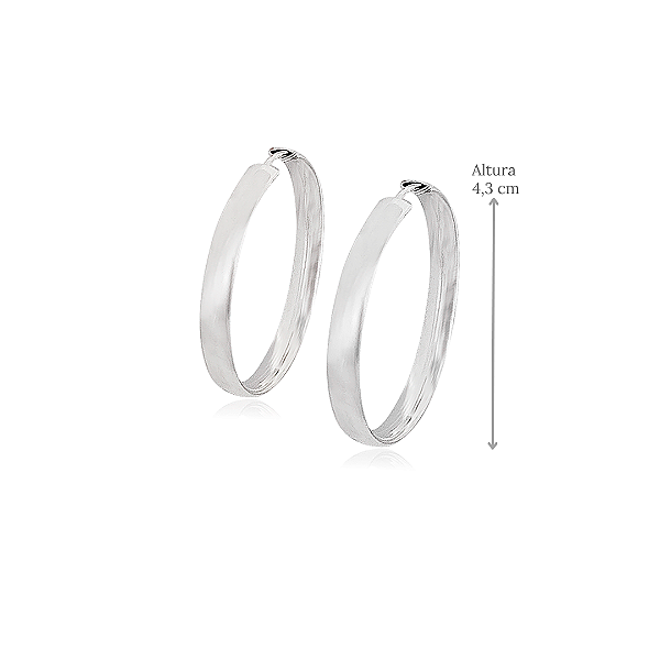 Brinco de Argola Larga Lisa em Prata 925 - Diâmetro 4,3 cm