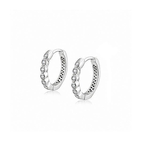 Brinco Argola Click Dupla Face com Zircônias em Prata 925 – 1,5 cm