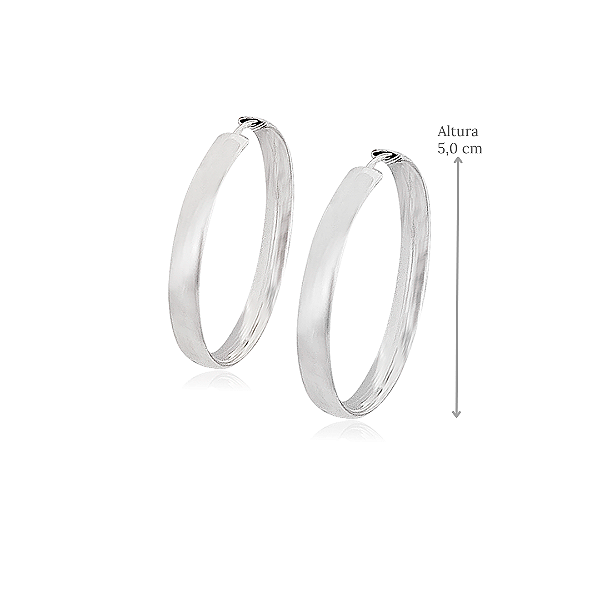 Brinco de Argola Fio Redondo em Prata 925 -  Diâmetro 5,0 cm