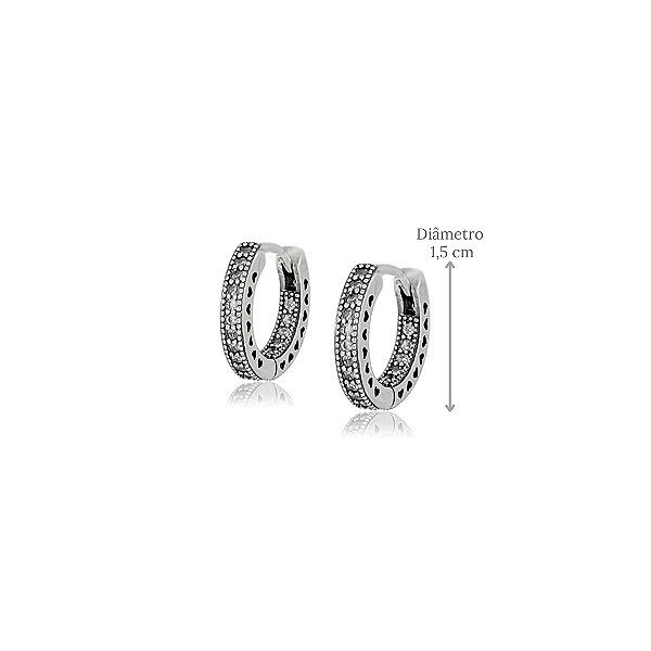Brinco Argola Pequena em Prata 925 com Zircônias - Diâmetro 1,5 cm