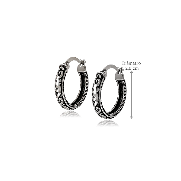 Brinco Argola Bali em Prata 925 Acabamento Envelhecido  - Diâmetro 2 cm